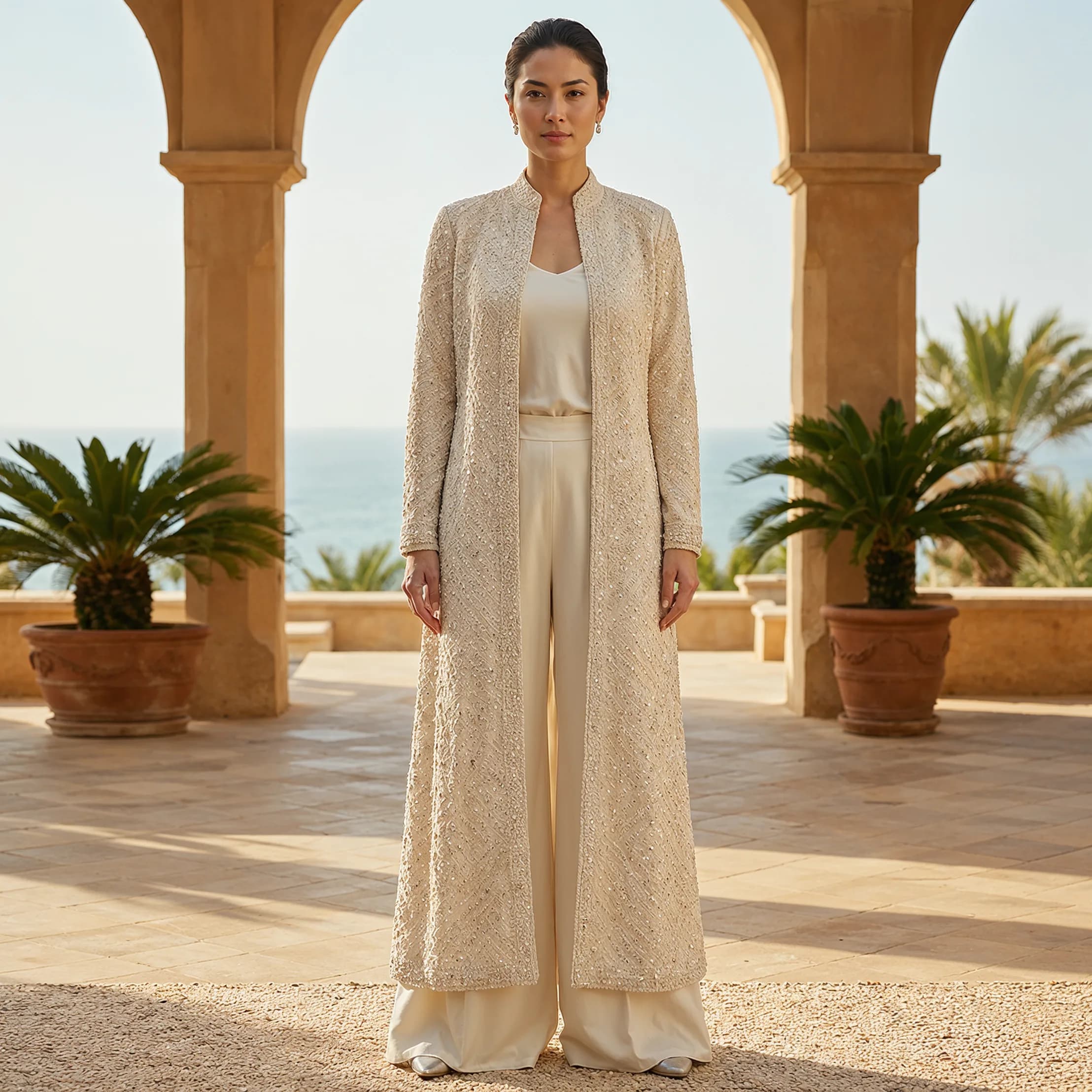 Three-Piece Co-ord Set with Long Cape
