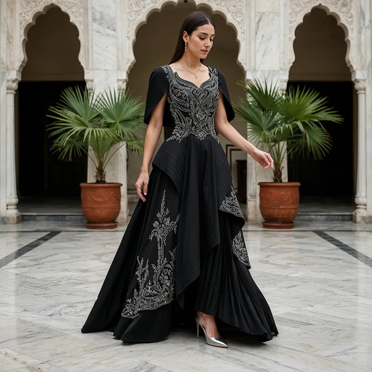 Cape-Sleeve Gown