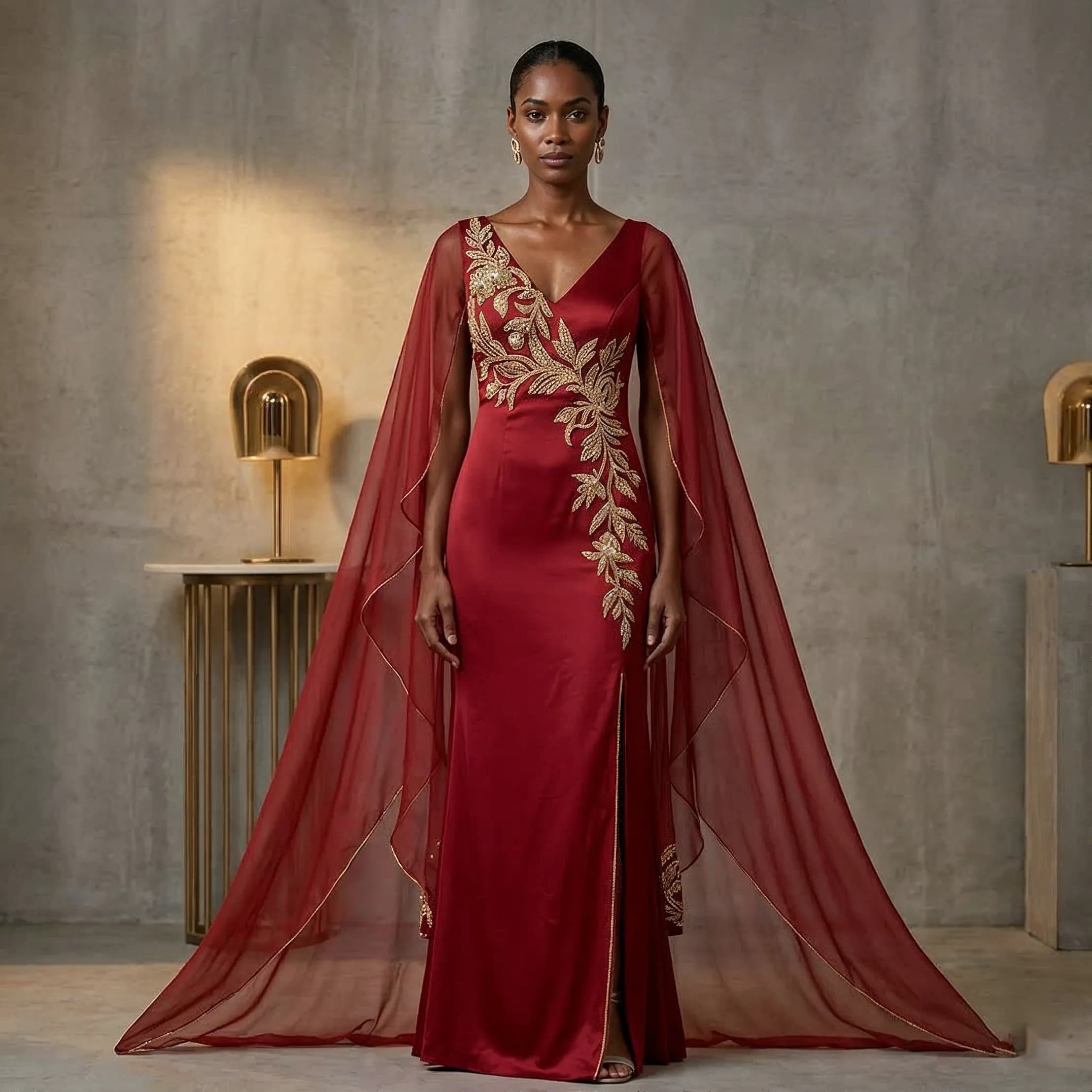 Maroon Gown with Cape